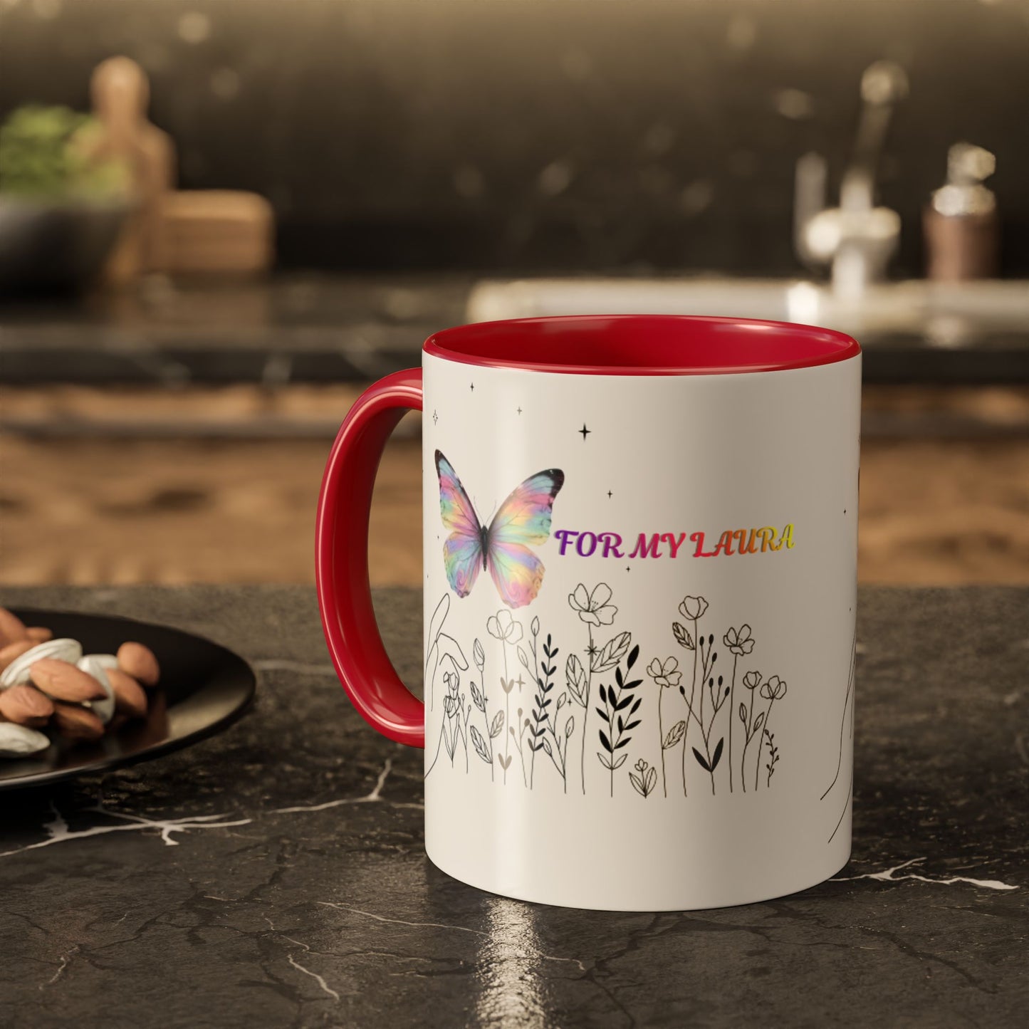 Colorful Mugs (11oz, 15oz)Taza personalizada, 11oz or 15oz Mug  Colorful Butterfly Floral  Mug personalizada ,Ceramic, Cup with wildflowers
