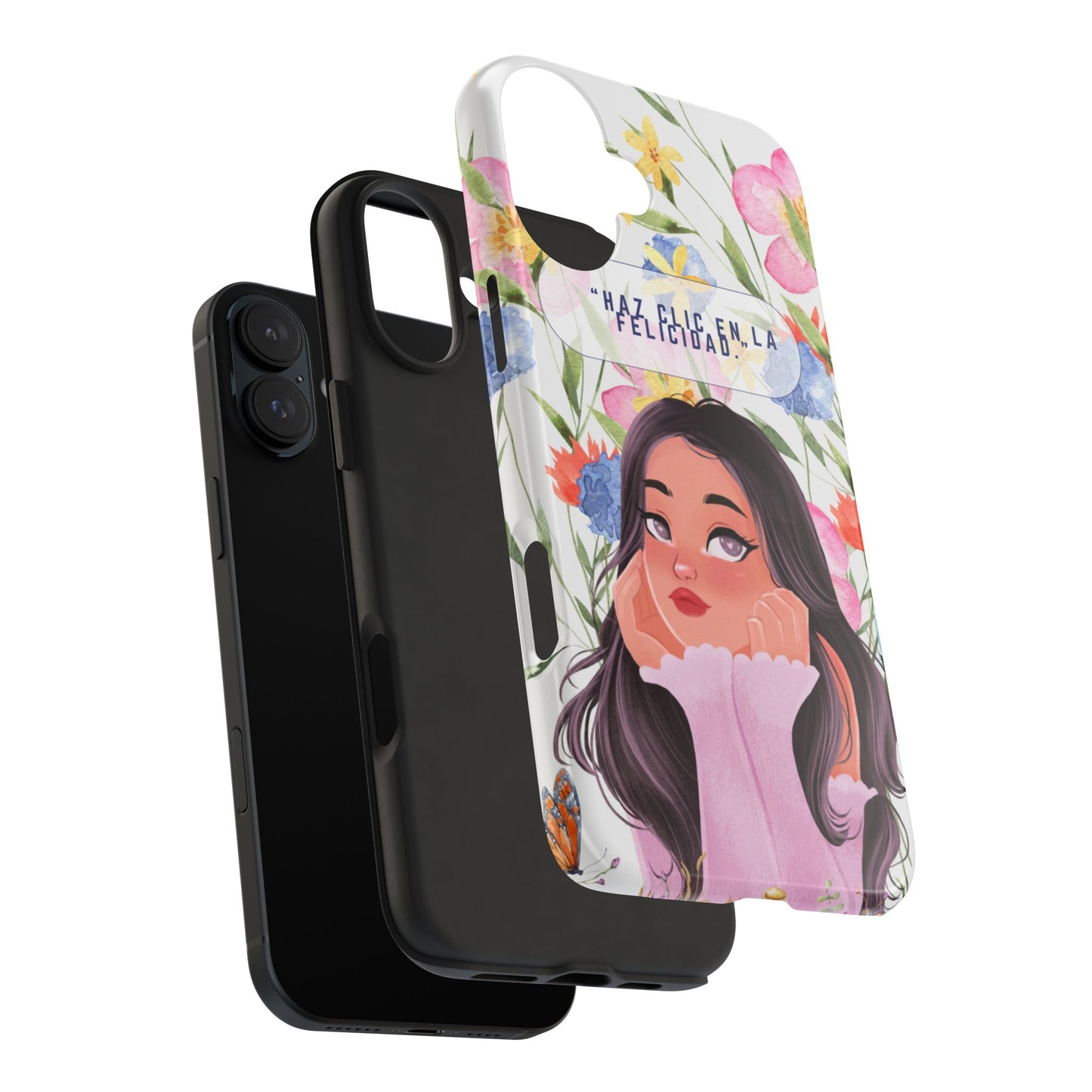 Floral Girl Phone Case — "Haz clic en la felicidad" Tough Protective Case