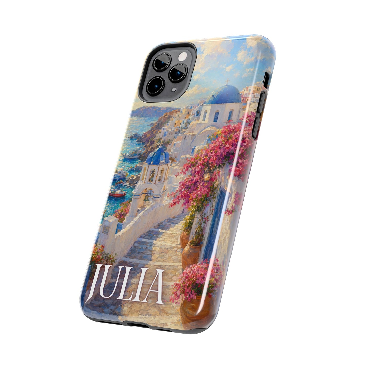 Tough Phone Case — Personalized Santorini Seaside Design (Name: JULIA)