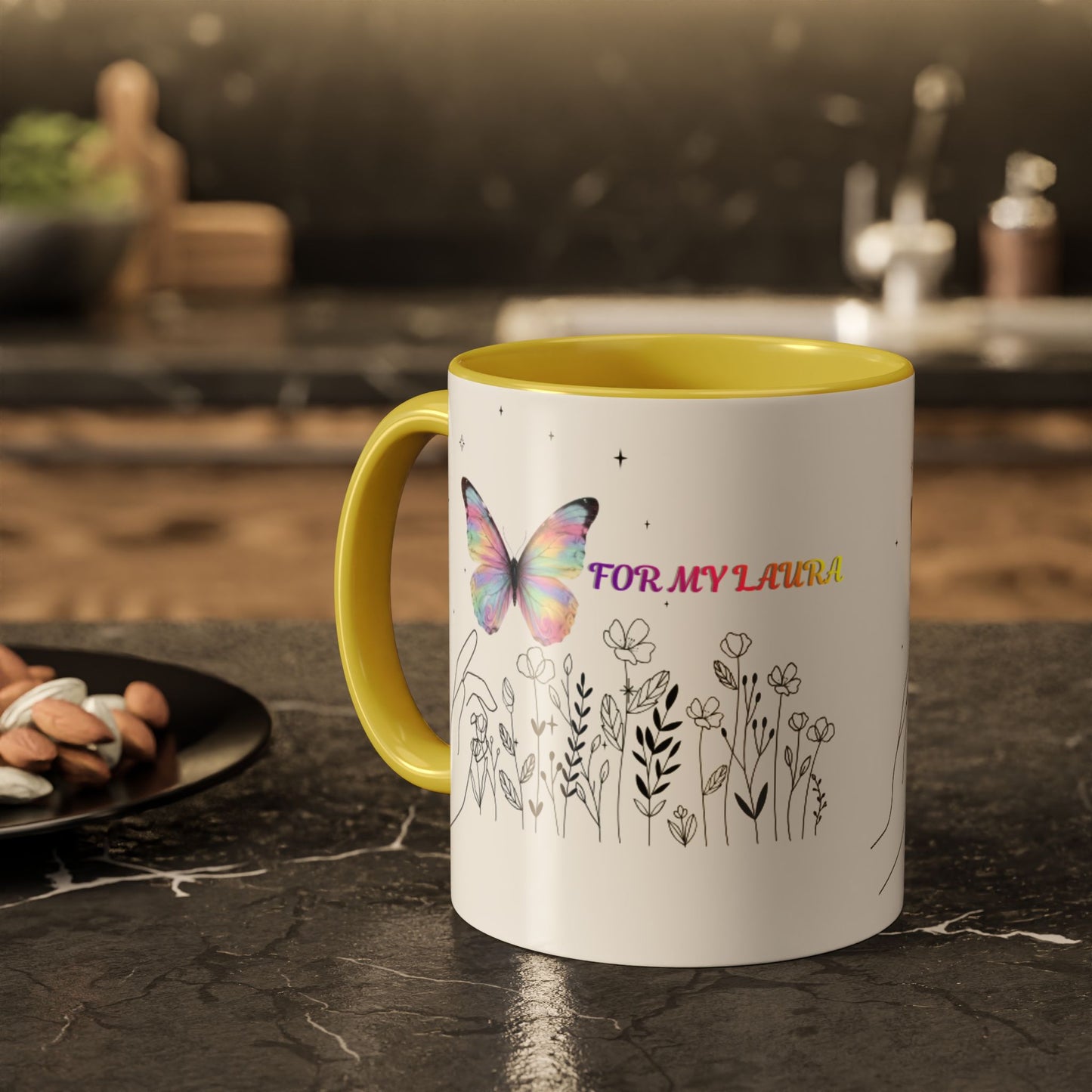 Colorful Mugs (11oz, 15oz)Taza personalizada, 11oz or 15oz Mug  Colorful Butterfly Floral  Mug personalizada ,Ceramic, Cup with wildflowers