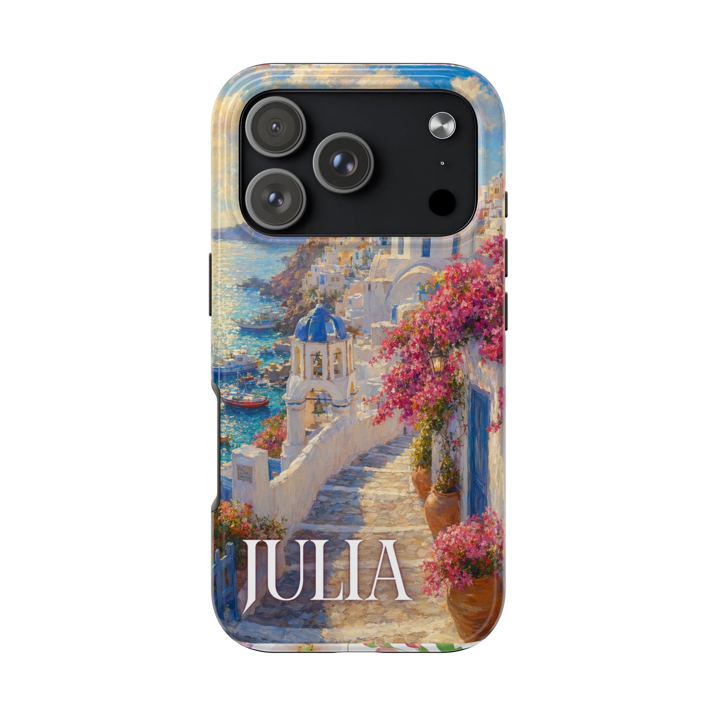 Tough Phone Case — Personalized Santorini Seaside Design (Name: JULIA)