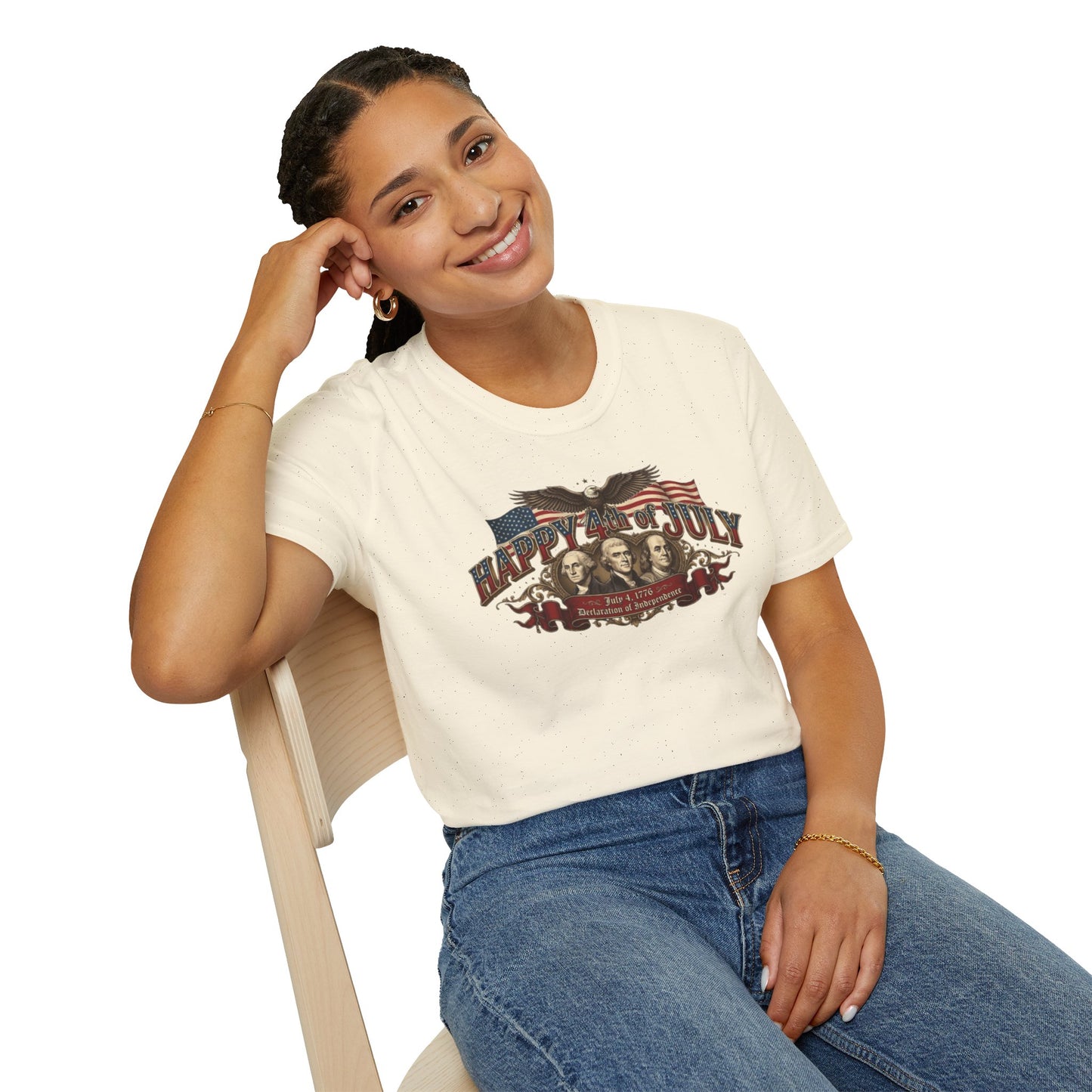 4th of July T-Shirt — "Happy 4th of July" Vintage Patriotic Tee featuring Founding Fathers & Eagle