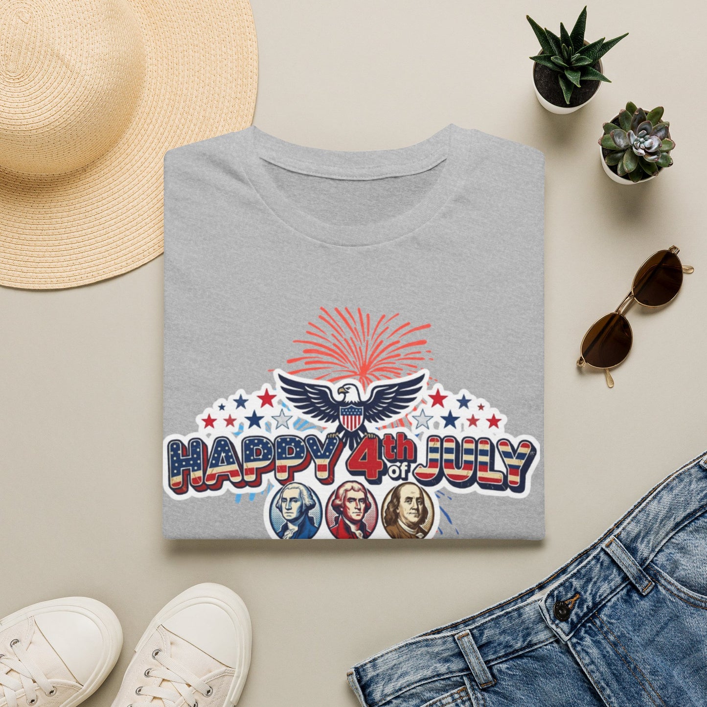 Unisex Softstyle T-ShirtHappy 4th July Eagle T-Shirt | Patriotic Fireworks Independence Day Tee