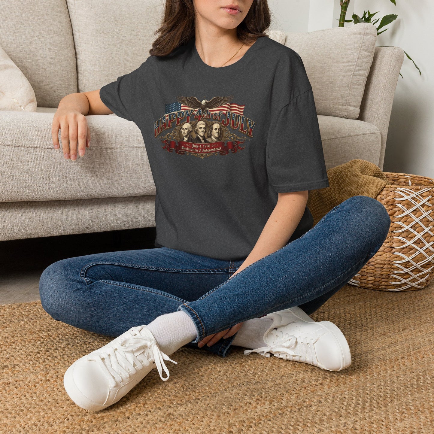 4th of July T-Shirt — "Happy 4th of July" Vintage Patriotic Tee featuring Founding Fathers & Eagle