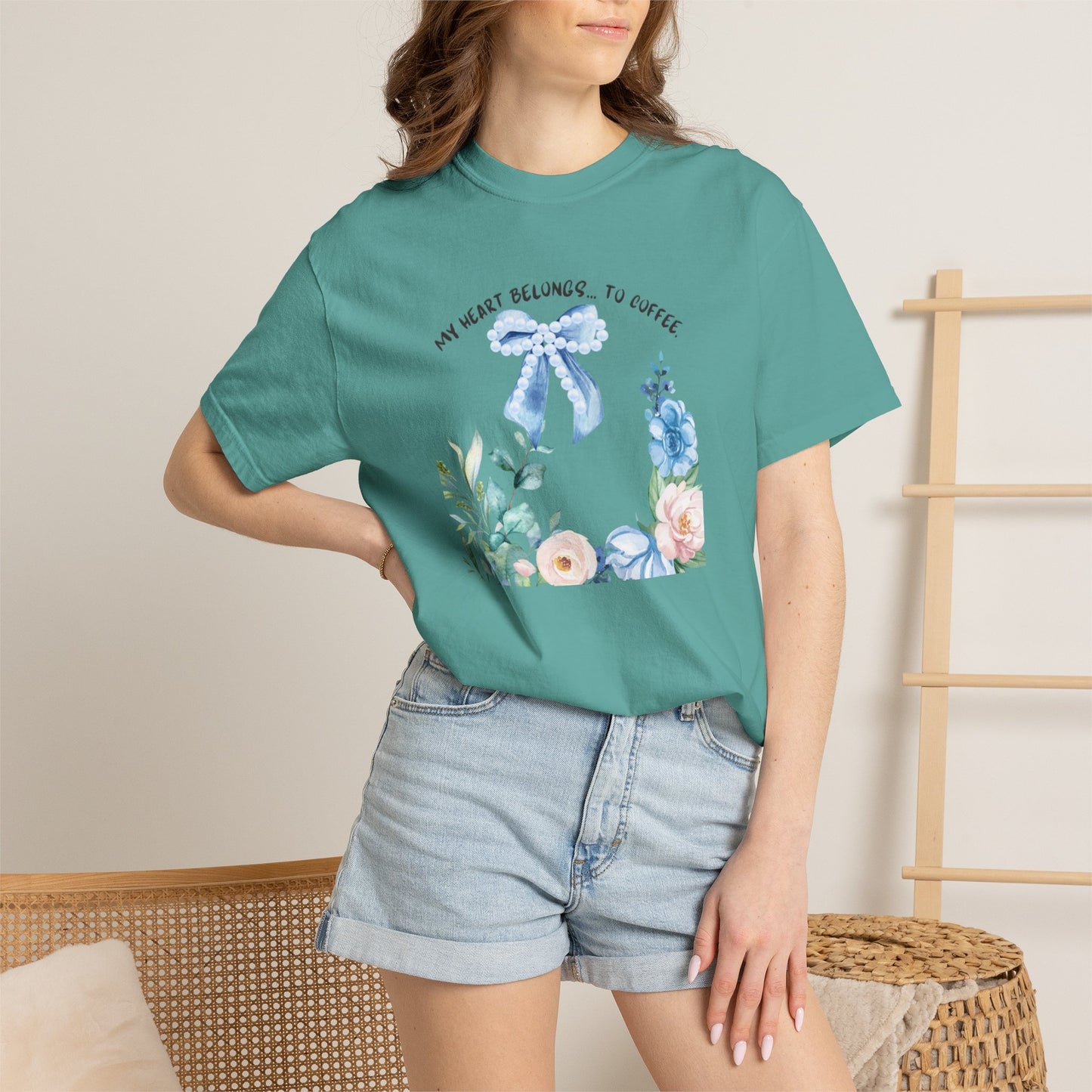 My Heart Belongs to Coffee Floral T-Shirt, She Blossomed After Every Storm enamel