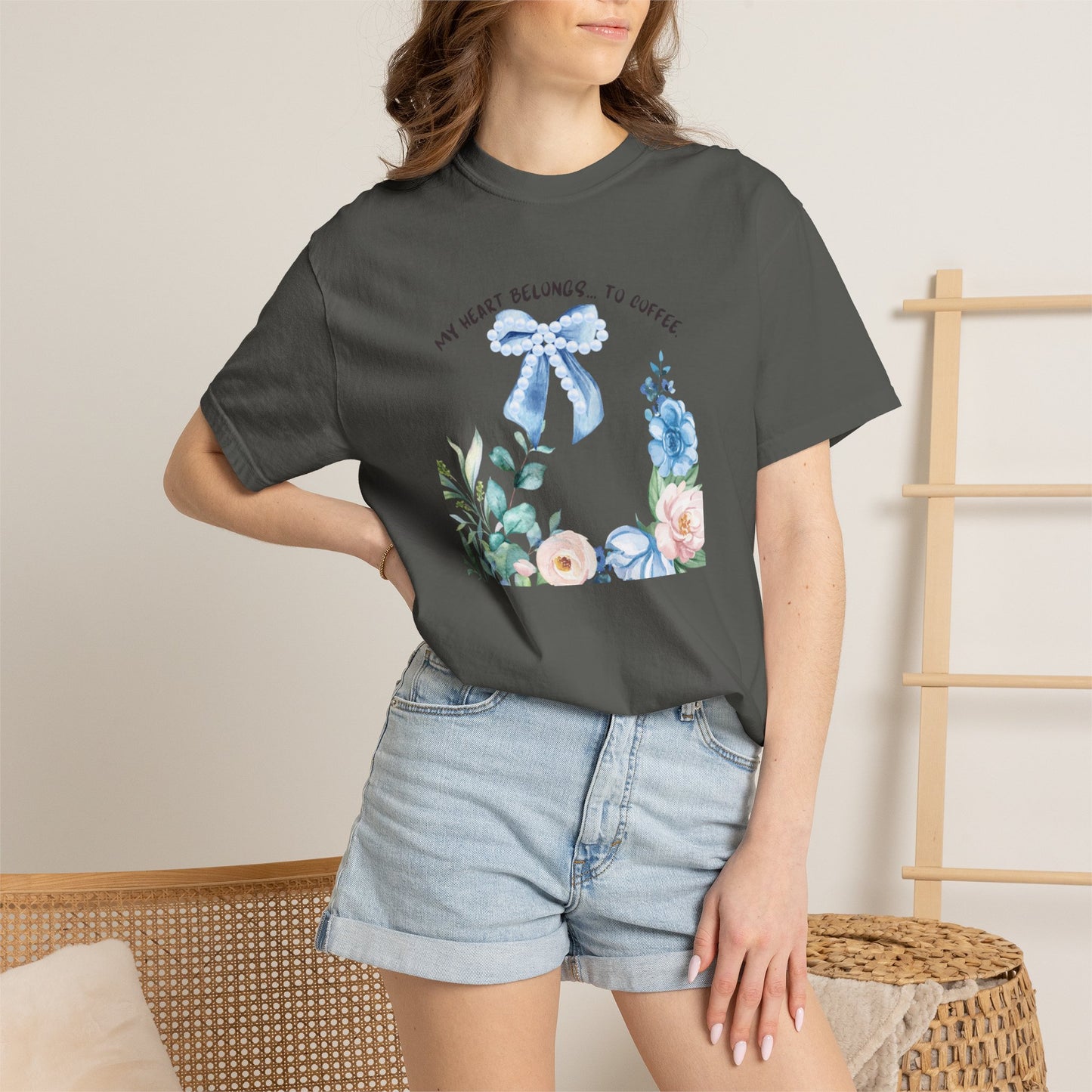 My Heart Belongs to Coffee Floral T-Shirt, She Blossomed After Every Storm enamel