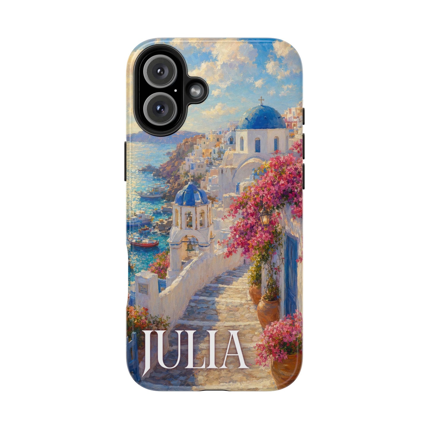 Tough Phone Case — Personalized Santorini Seaside Design (Name: JULIA)