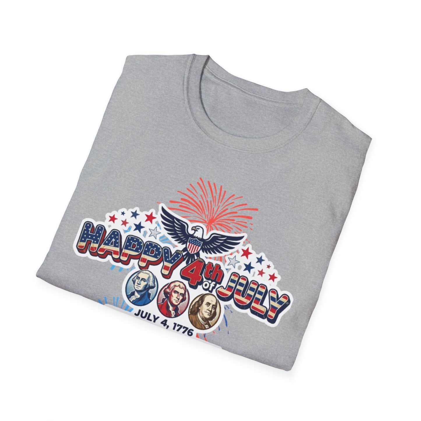 Unisex Softstyle T-ShirtHappy 4th July Eagle T-Shirt | Patriotic Fireworks Independence Day Tee