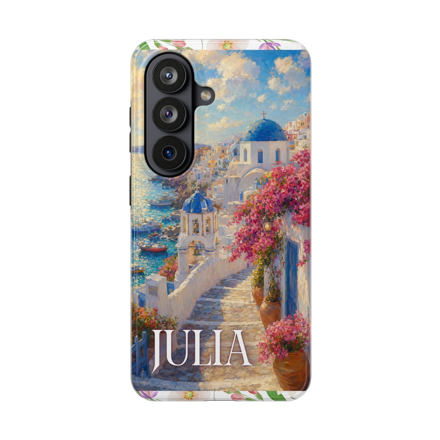 Tough Phone Case — Personalized Santorini Seaside Design (Name: JULIA)