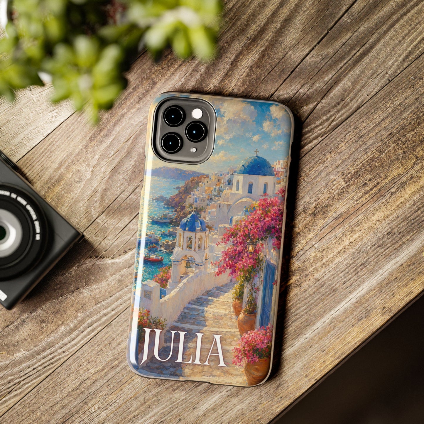 Tough Phone Case — Personalized Santorini Seaside Design (Name: JULIA)