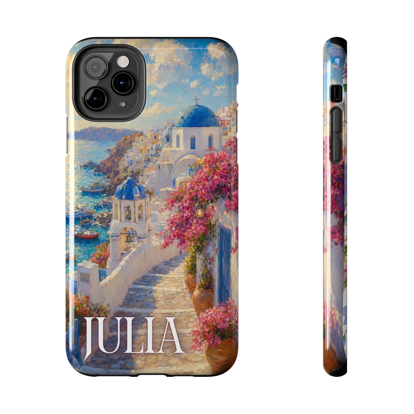Tough Phone Case — Personalized Santorini Seaside Design (Name: JULIA)