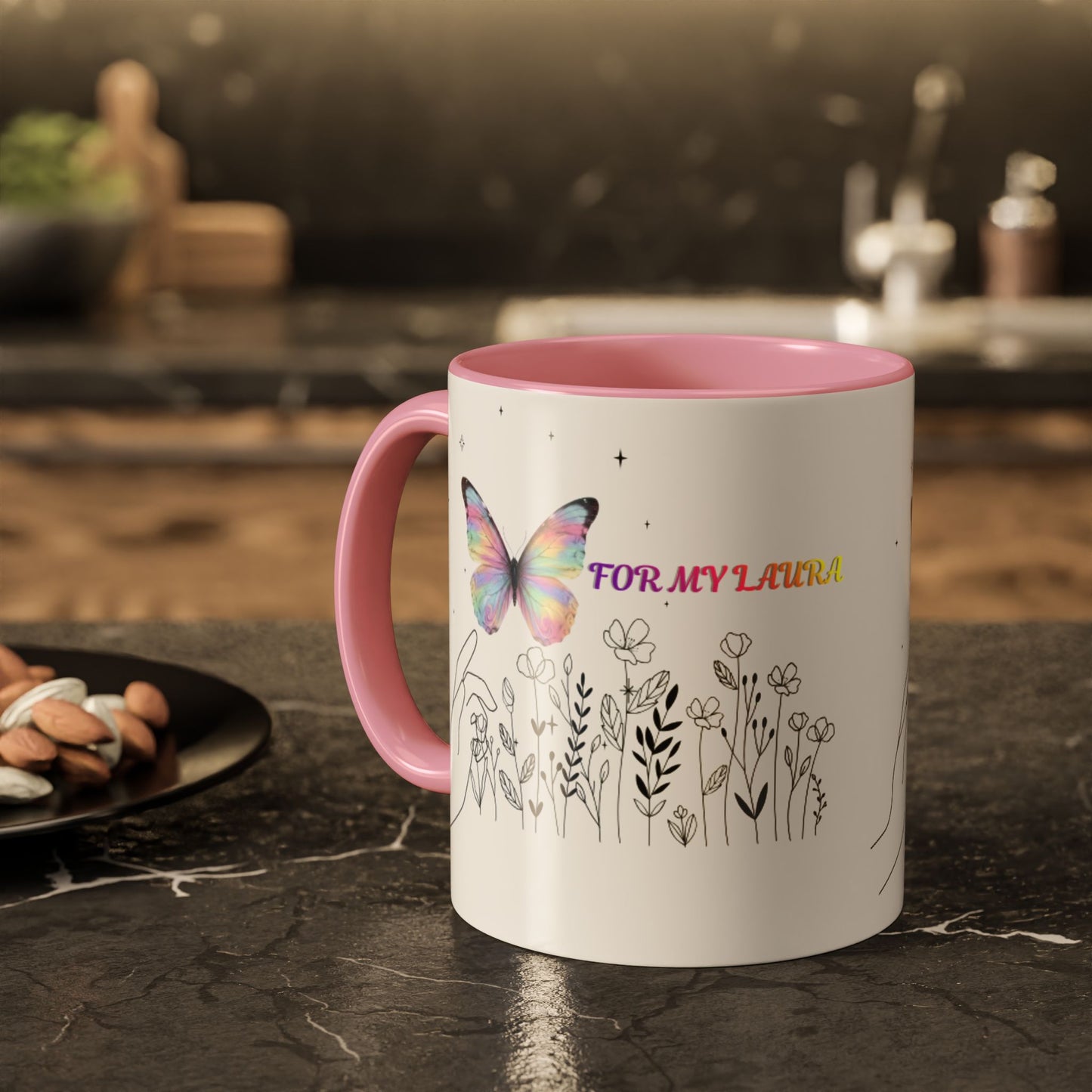 Colorful Mugs (11oz, 15oz)Taza personalizada, 11oz or 15oz Mug  Colorful Butterfly Floral  Mug personalizada ,Ceramic, Cup with wildflowers