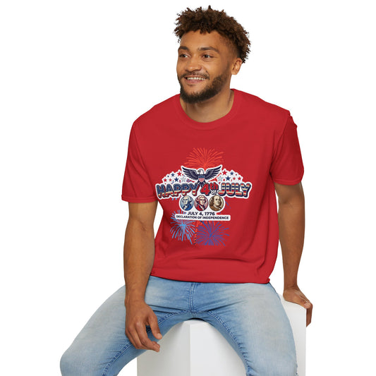 Unisex Softstyle T-ShirtHappy 4th July Eagle T-Shirt | Patriotic Fireworks Independence Day Tee