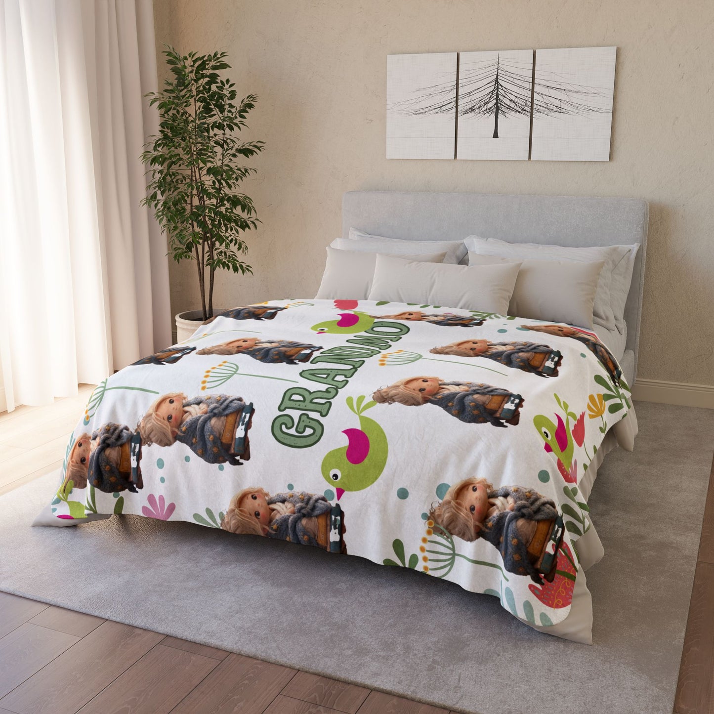Grandma Floral Teddy Fleece Sherpa Blanket