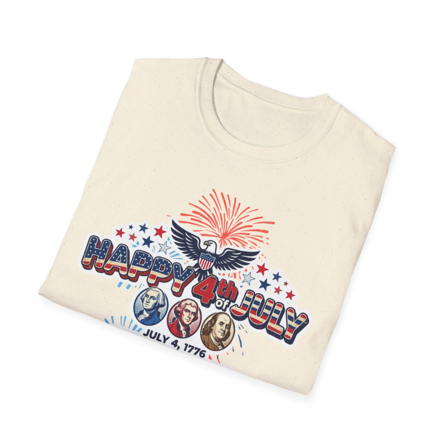 Unisex Softstyle T-ShirtHappy 4th July Eagle T-Shirt | Patriotic Fireworks Independence Day Tee