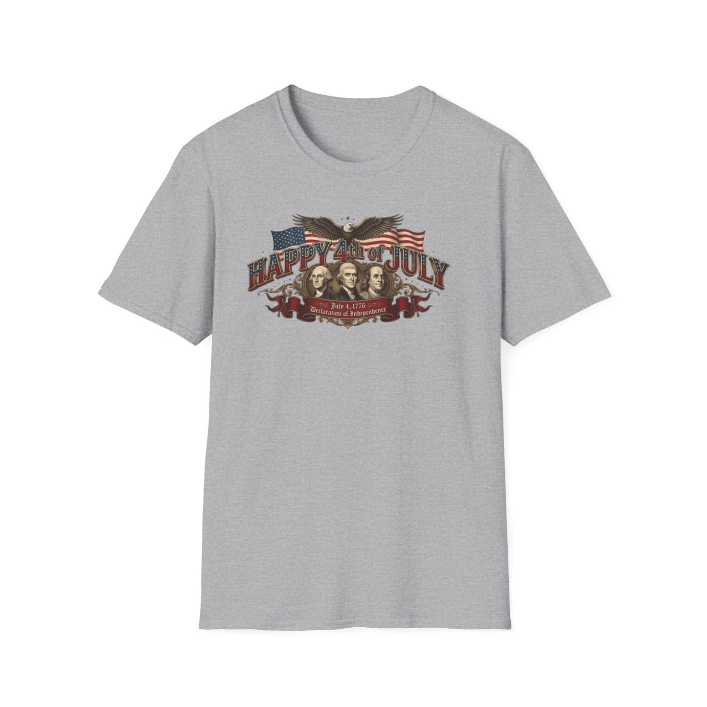4th of July T-Shirt — "Happy 4th of July" Vintage Patriotic Tee featuring Founding Fathers & Eagle