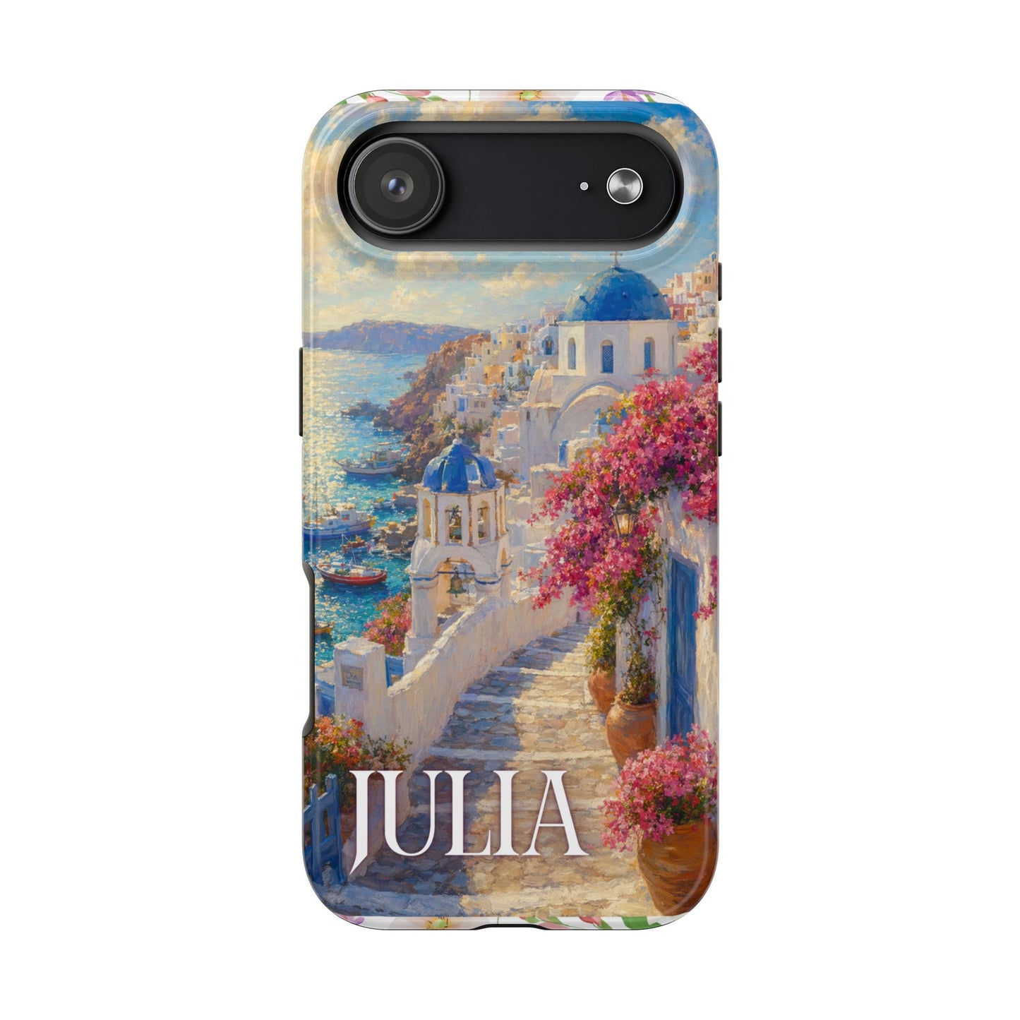 Tough Phone Case — Personalized Santorini Seaside Design (Name: JULIA)