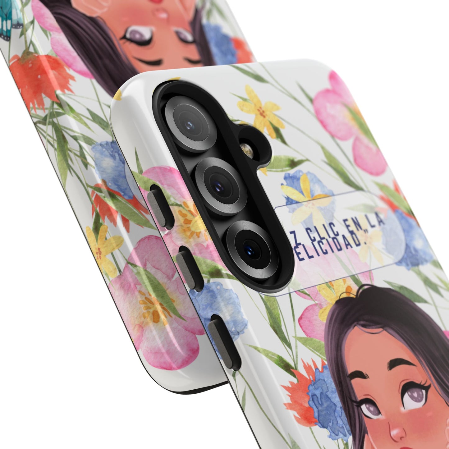 Floral Girl Phone Case — "Haz clic en la felicidad" Tough Protective Case