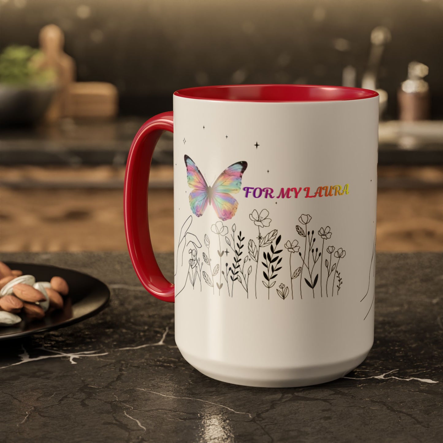 Colorful Mugs (11oz, 15oz)Taza personalizada, 11oz or 15oz Mug  Colorful Butterfly Floral  Mug personalizada ,Ceramic, Cup with wildflowers