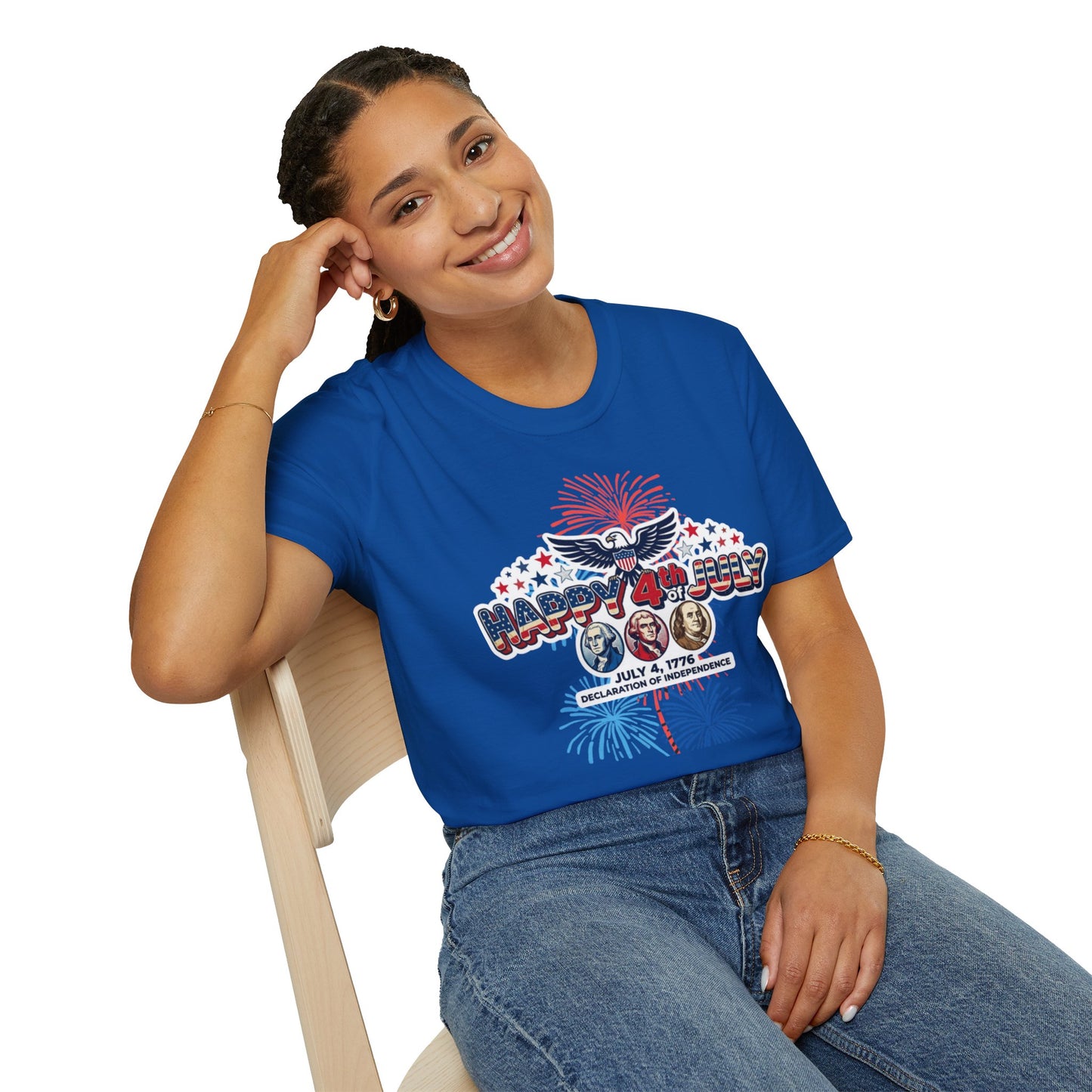 Unisex Softstyle T-ShirtHappy 4th July Eagle T-Shirt | Patriotic Fireworks Independence Day Tee
