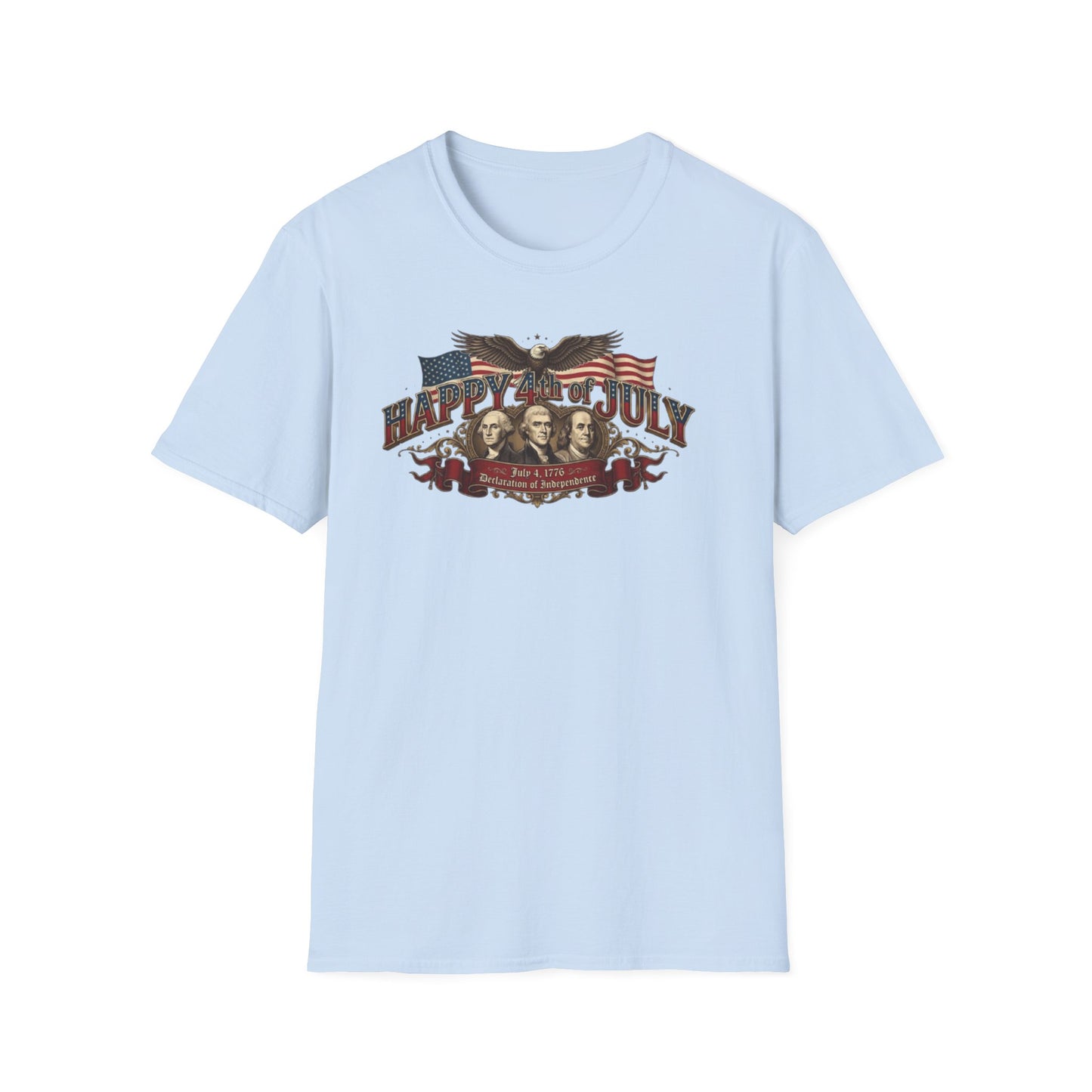4th of July T-Shirt — "Happy 4th of July" Vintage Patriotic Tee featuring Founding Fathers & Eagle