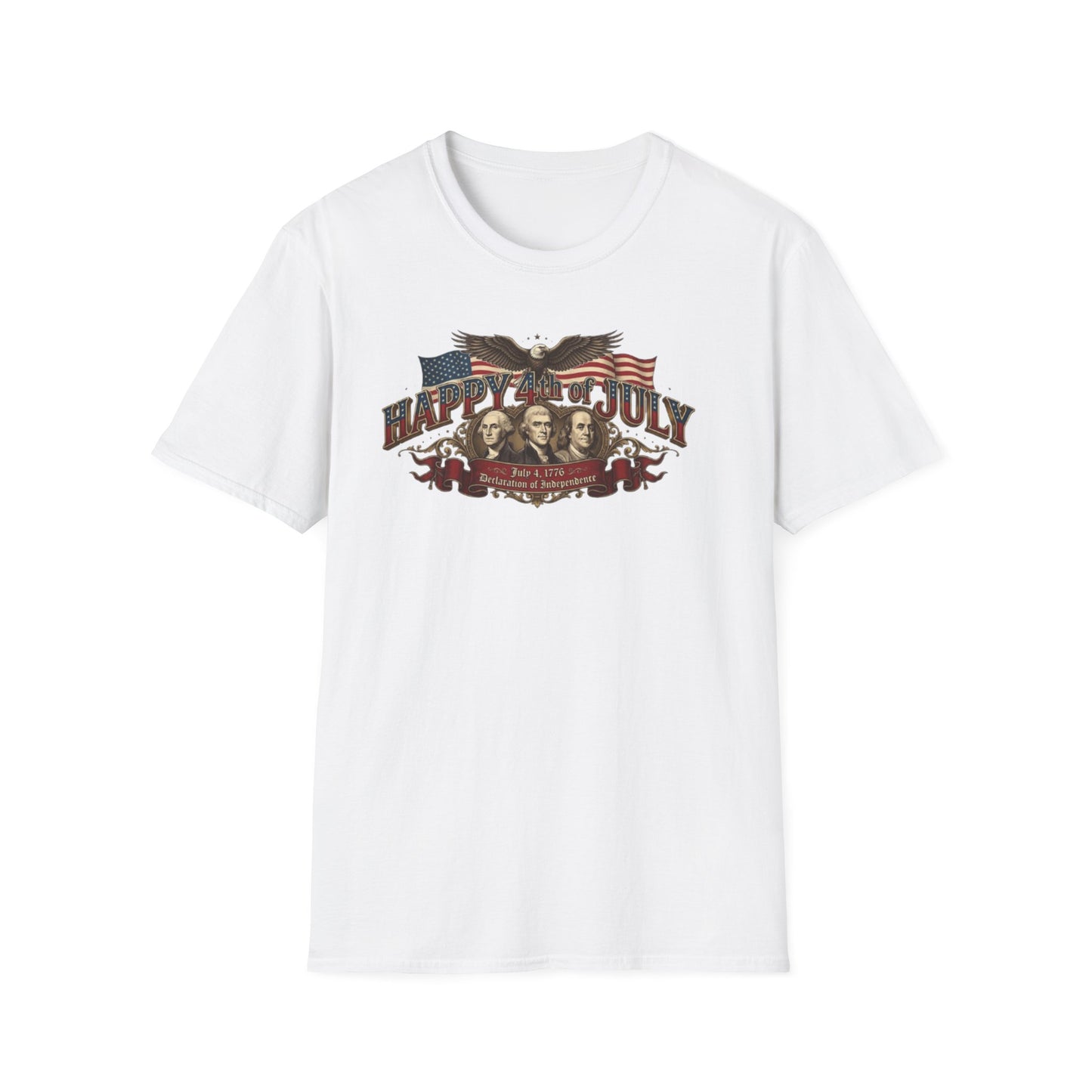 4th of July T-Shirt — "Happy 4th of July" Vintage Patriotic Tee featuring Founding Fathers & Eagle