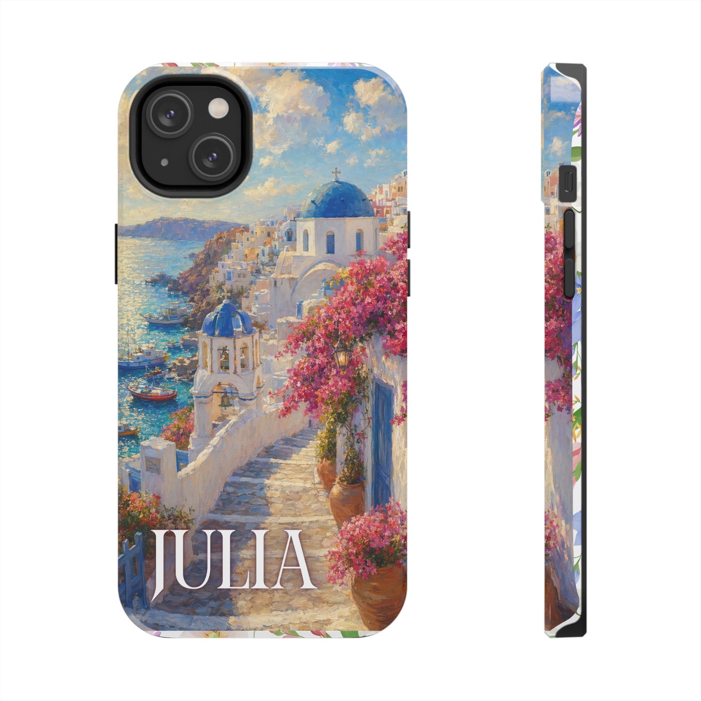 Tough Phone Case — Personalized Santorini Seaside Design (Name: JULIA)