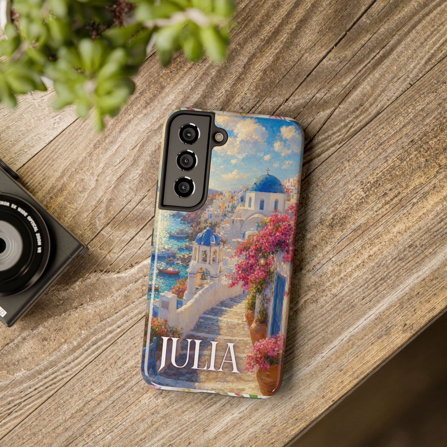 Tough Phone Case — Personalized Santorini Seaside Design (Name: JULIA)