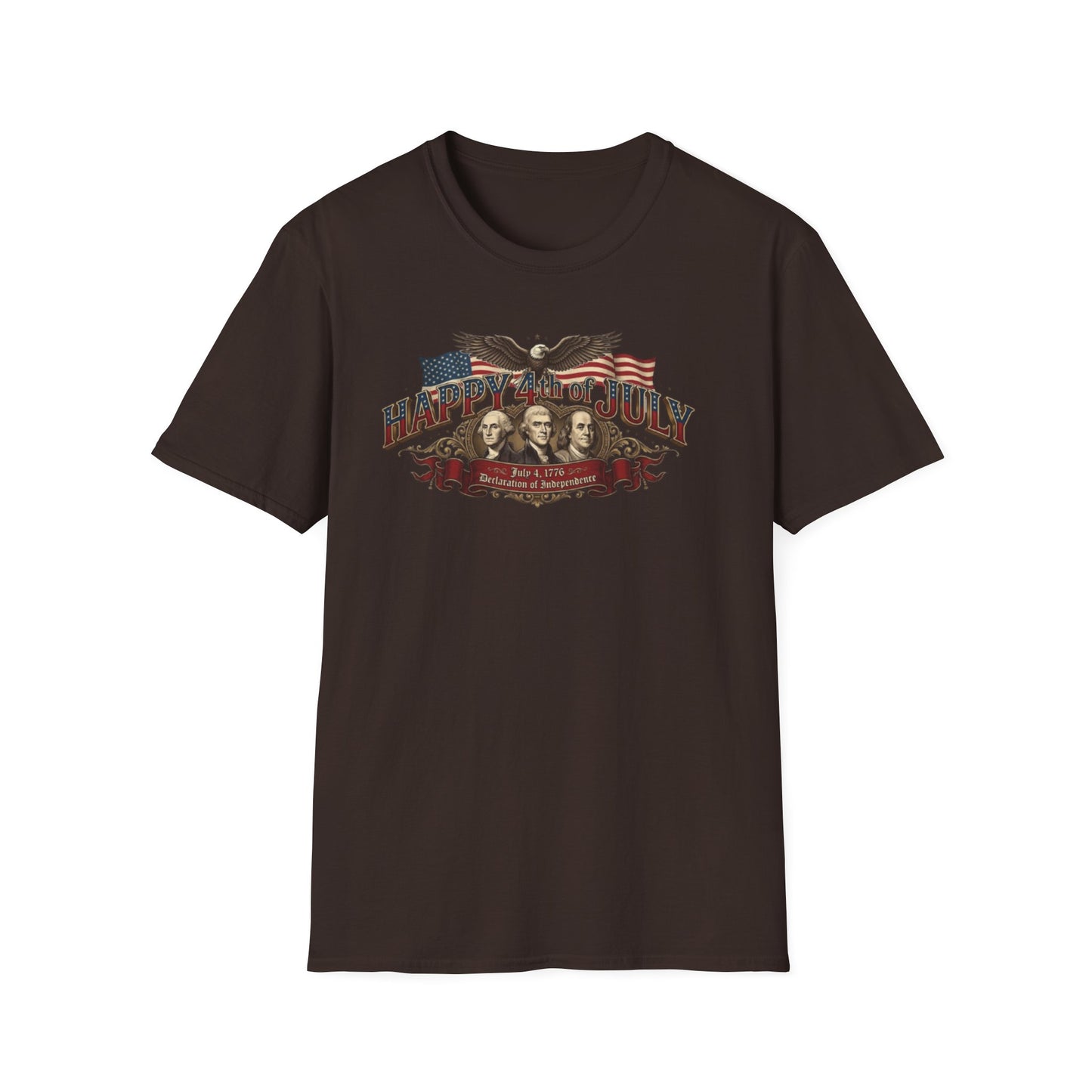 4th of July T-Shirt — "Happy 4th of July" Vintage Patriotic Tee featuring Founding Fathers & Eagle