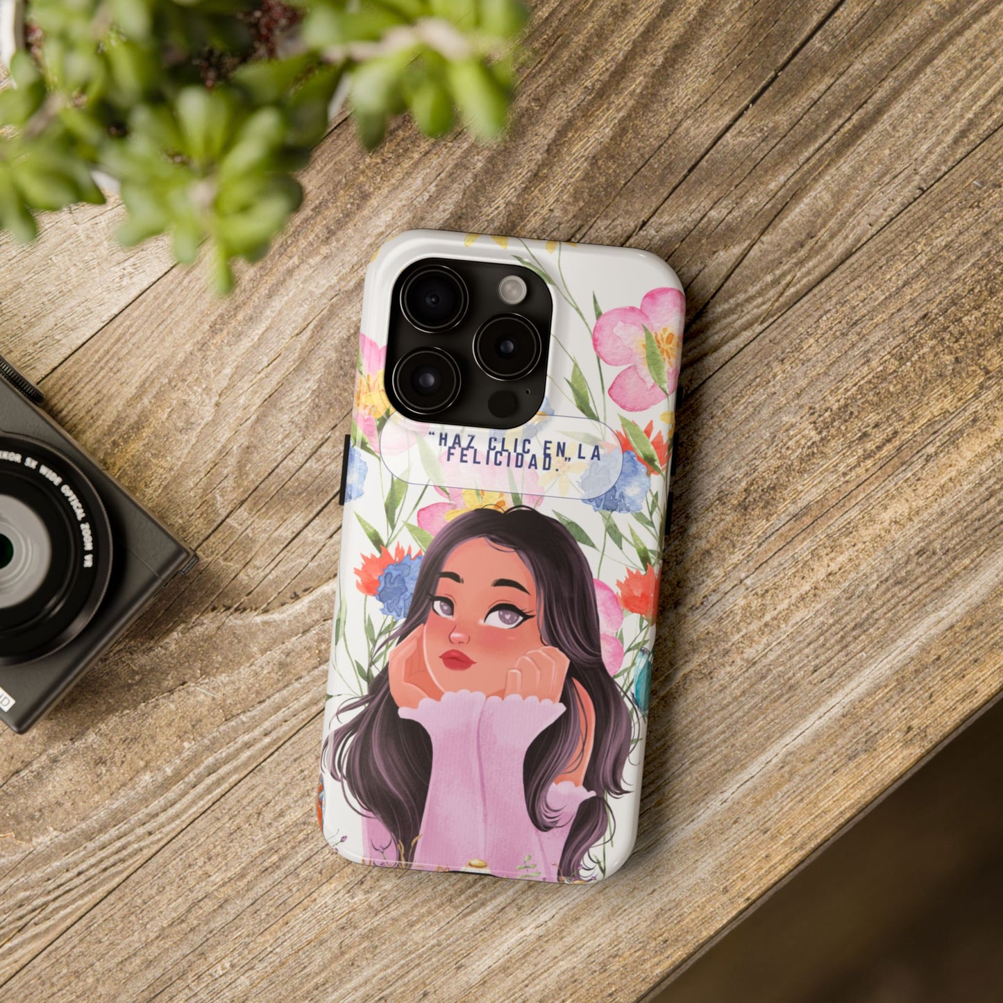 Floral Girl Phone Case — "Haz clic en la felicidad" Tough Protective Case