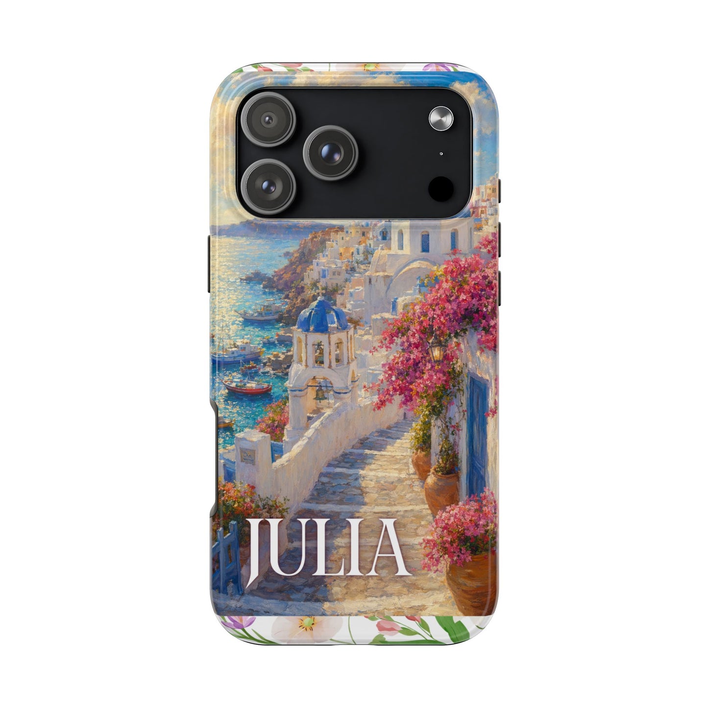 Tough Phone Case — Personalized Santorini Seaside Design (Name: JULIA)