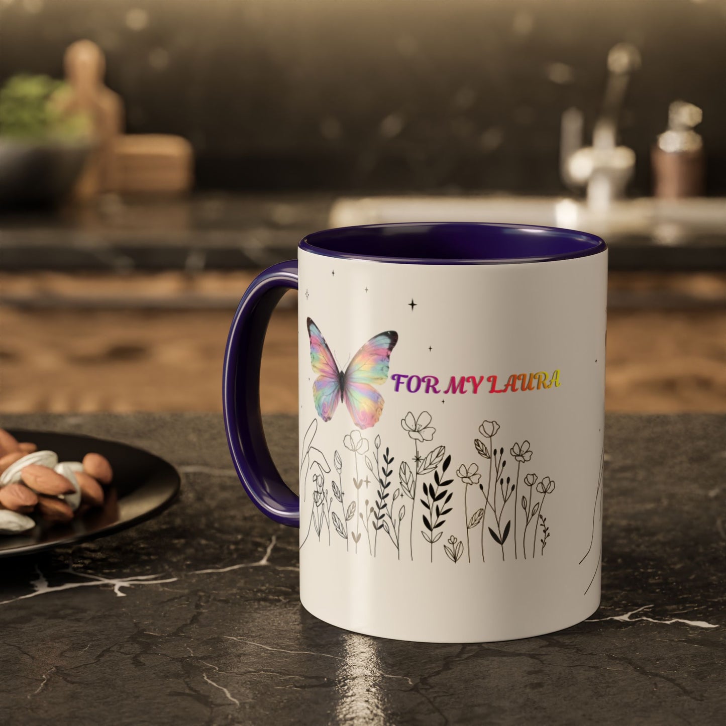 Colorful Mugs (11oz, 15oz)Taza personalizada, 11oz or 15oz Mug  Colorful Butterfly Floral  Mug personalizada ,Ceramic, Cup with wildflowers