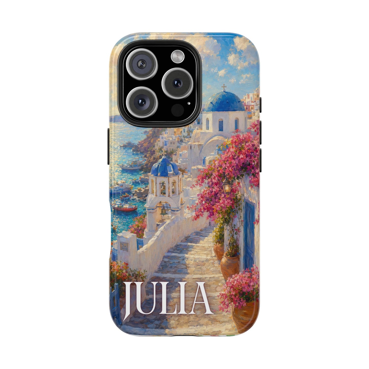 Tough Phone Case — Personalized Santorini Seaside Design (Name: JULIA)