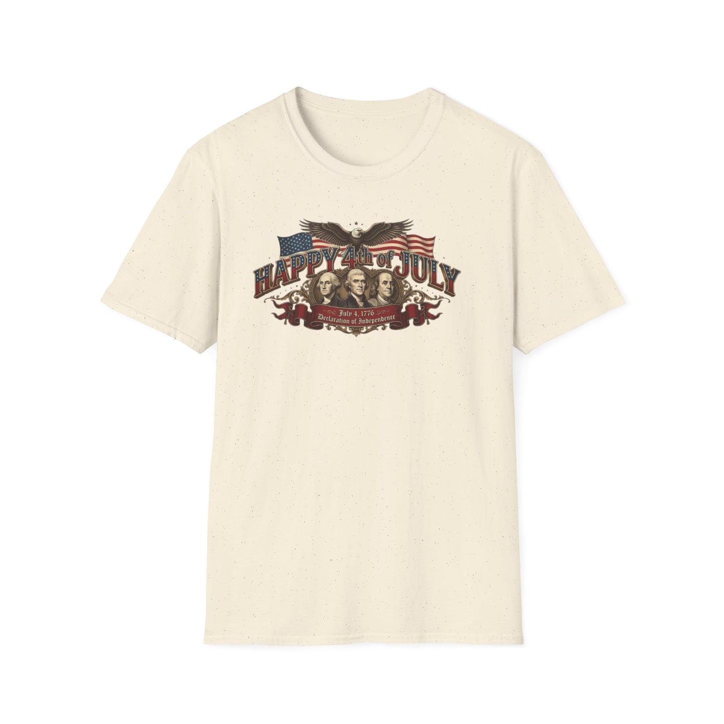 4th of July T-Shirt — "Happy 4th of July" Vintage Patriotic Tee featuring Founding Fathers & Eagle