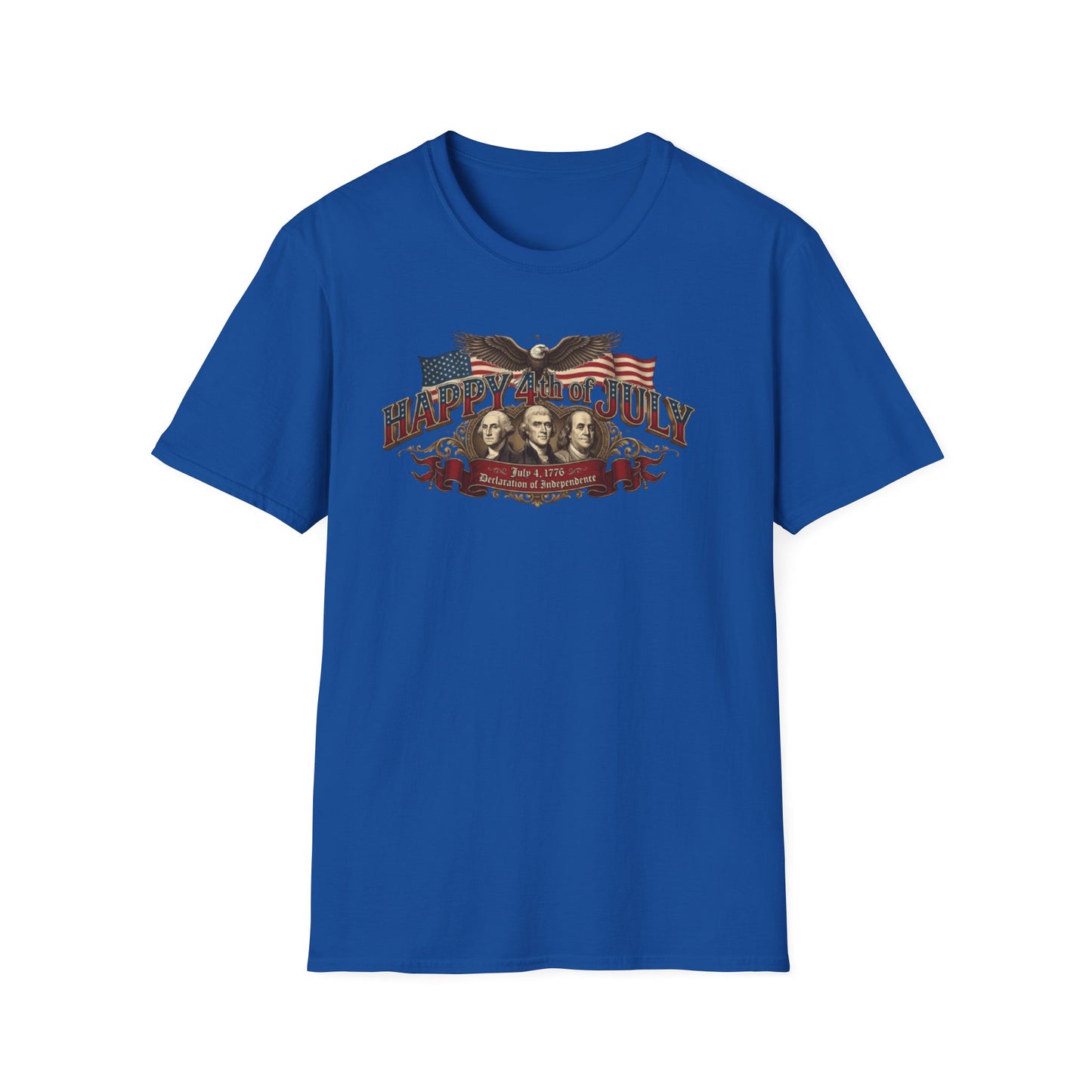 4th of July T-Shirt — "Happy 4th of July" Vintage Patriotic Tee featuring Founding Fathers & Eagle