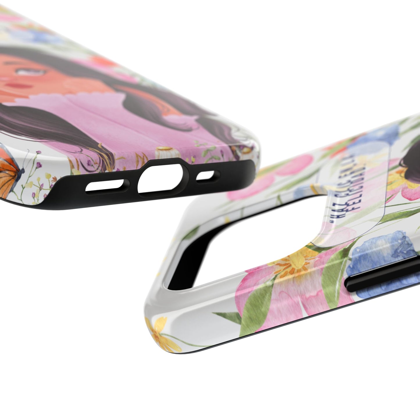 Floral Girl Phone Case — "Haz clic en la felicidad" Tough Protective Case