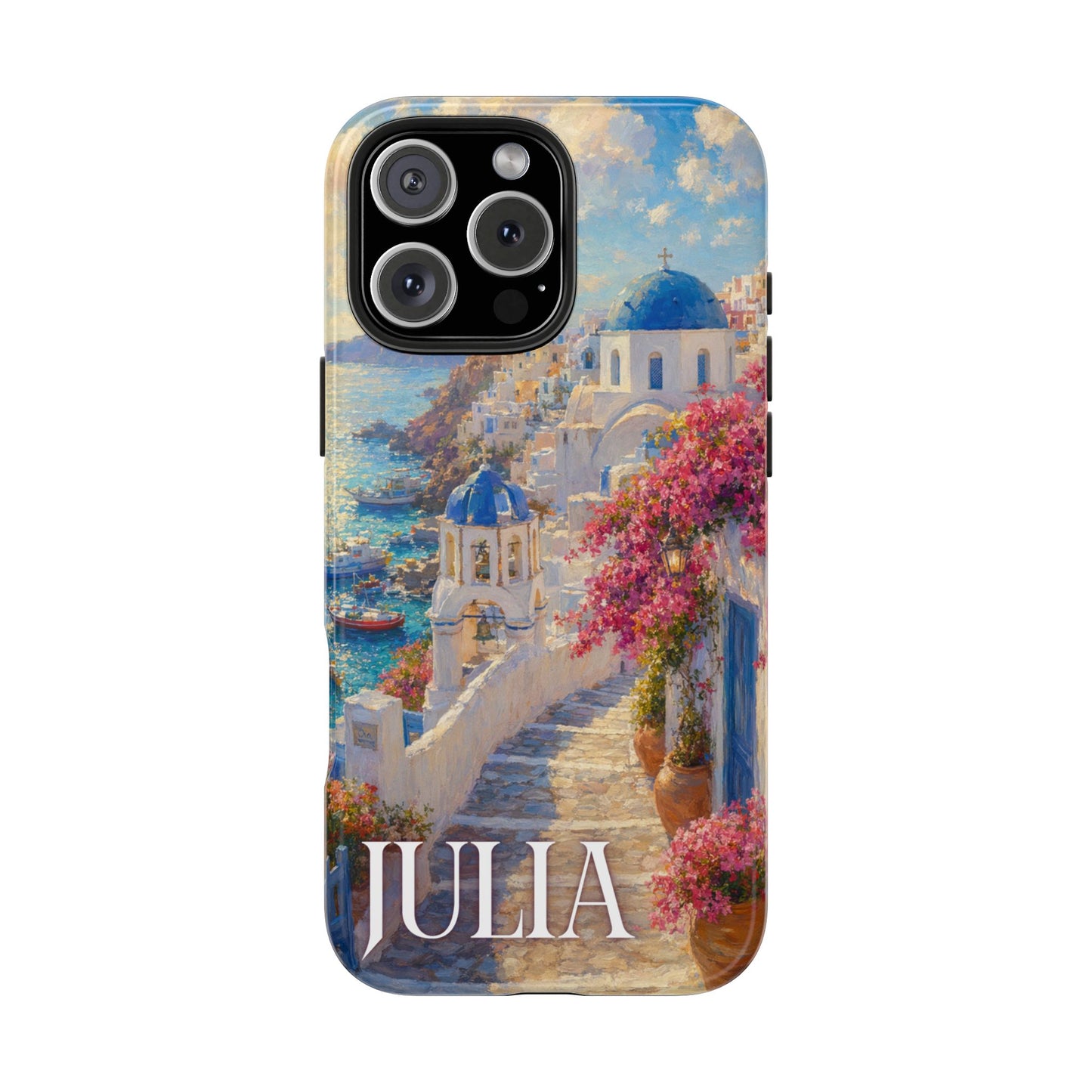 Tough Phone Case — Personalized Santorini Seaside Design (Name: JULIA)