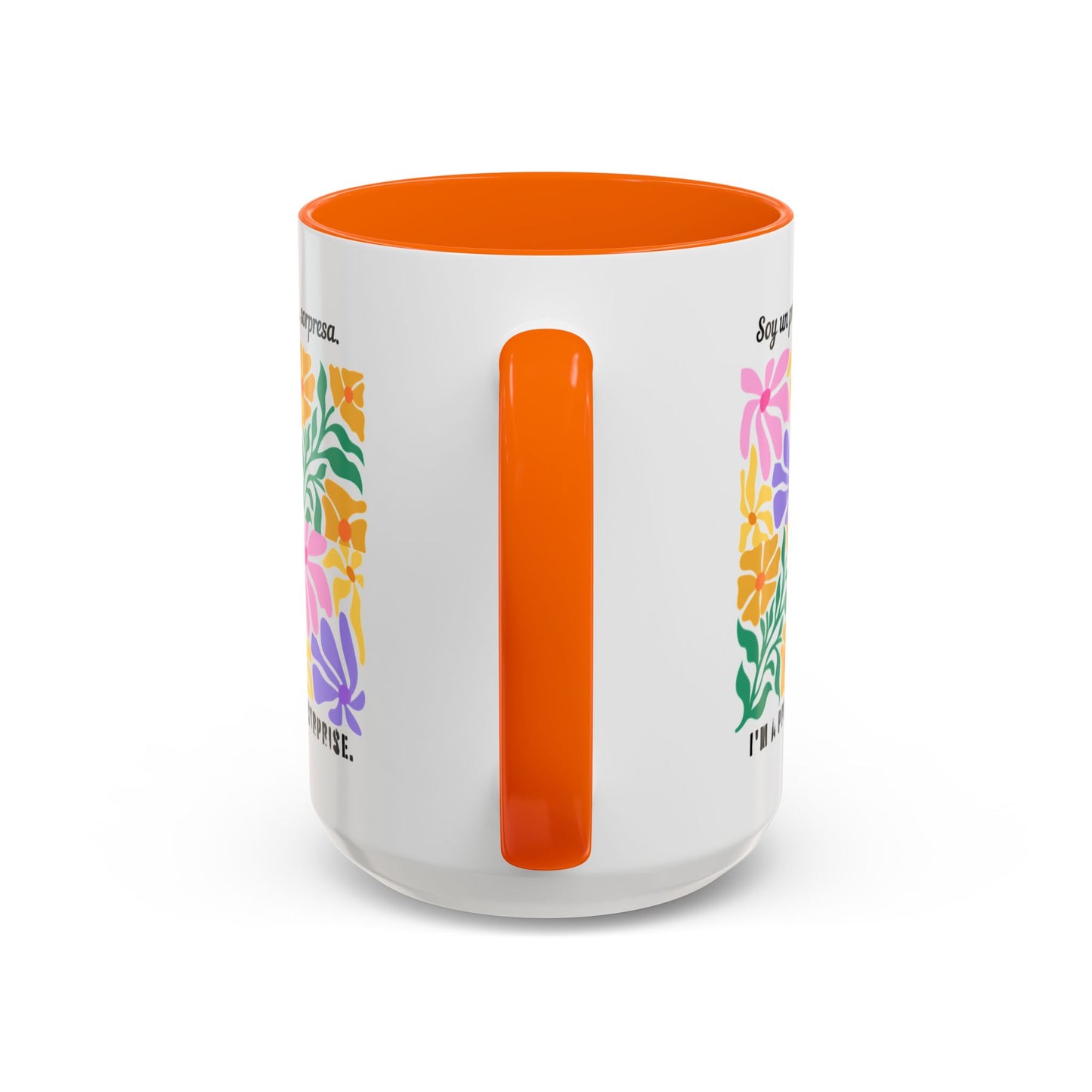 Floral "Soy un premio... sorpresa" Accent Coffee Mug — Colorful Spanish Quote 11/15oz