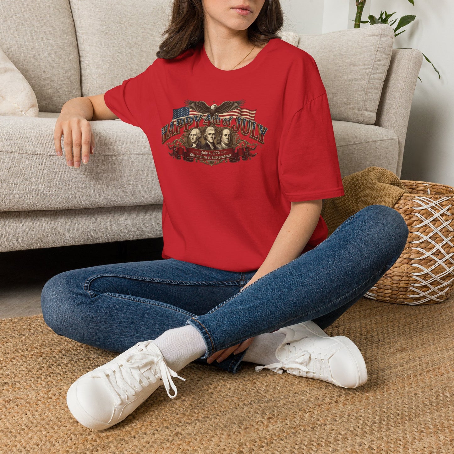4th of July T-Shirt — "Happy 4th of July" Vintage Patriotic Tee featuring Founding Fathers & Eagle