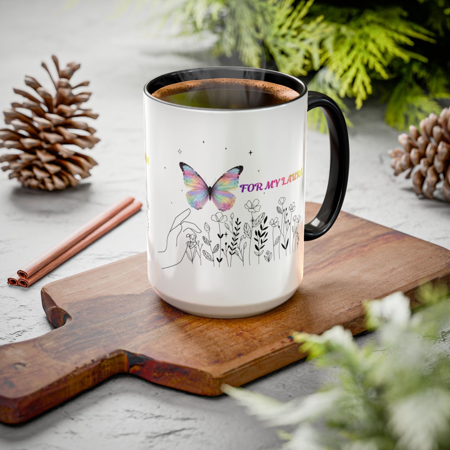 Colorful Mugs (11oz, 15oz)Taza personalizada, 11oz or 15oz Mug  Colorful Butterfly Floral  Mug personalizada ,Ceramic, Cup with wildflowers