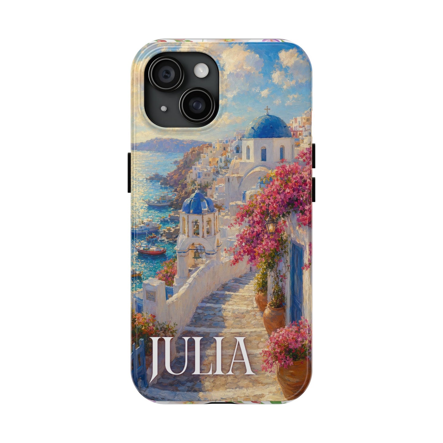 Tough Phone Case — Personalized Santorini Seaside Design (Name: JULIA)