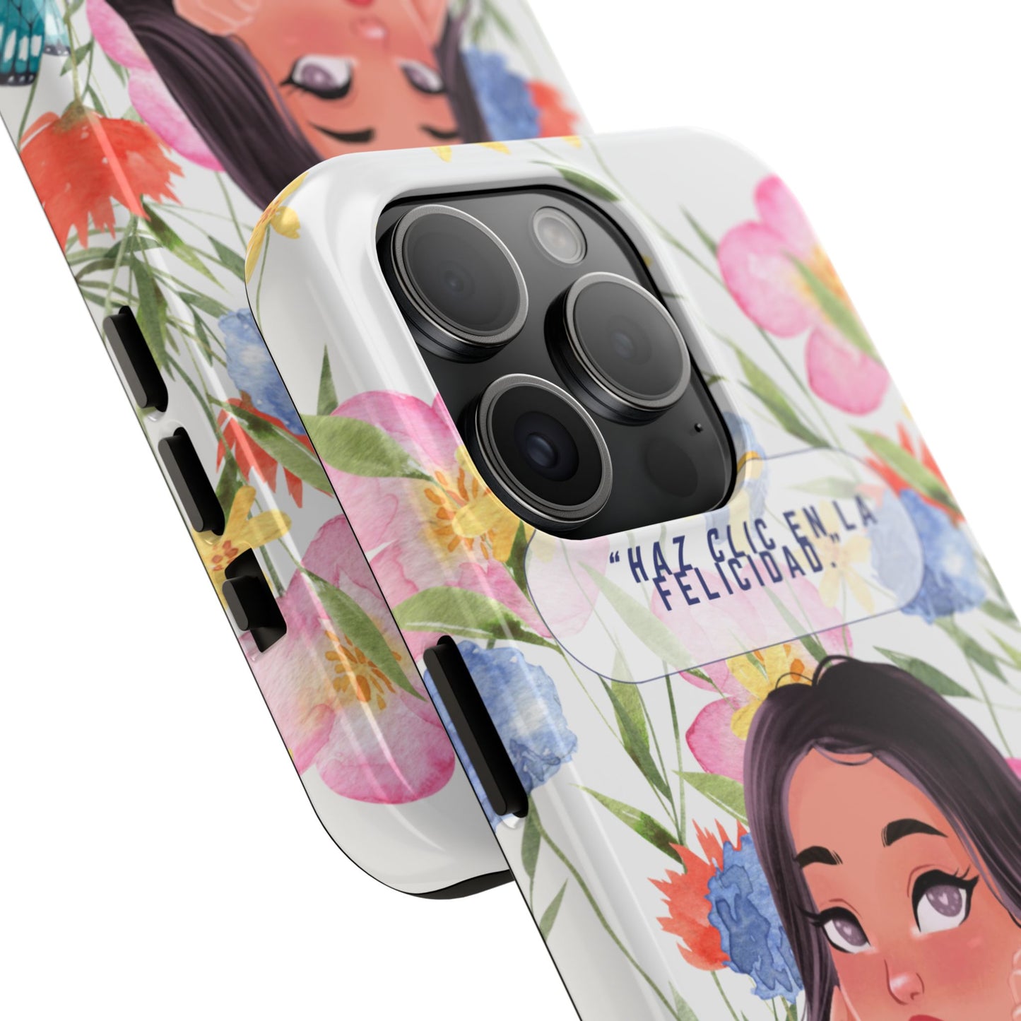 Floral Girl Phone Case — "Haz clic en la felicidad" Tough Protective Case