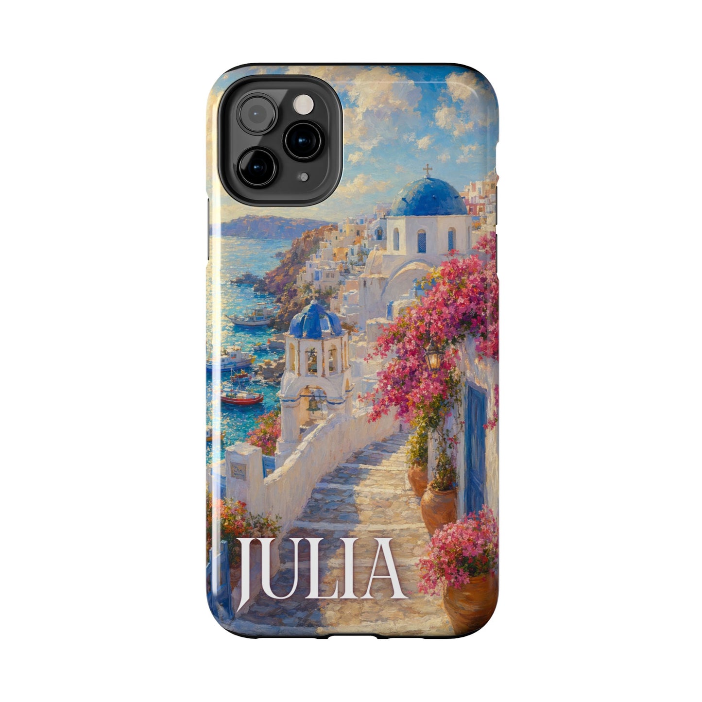 Tough Phone Case — Personalized Santorini Seaside Design (Name: JULIA)