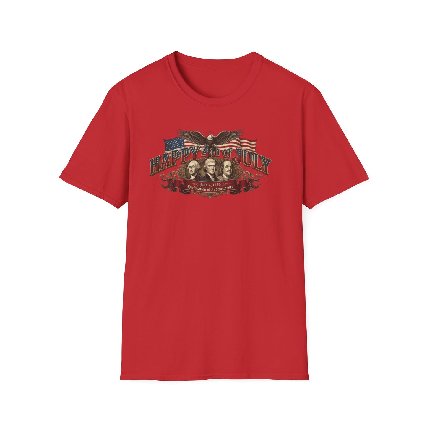 4th of July T-Shirt — "Happy 4th of July" Vintage Patriotic Tee featuring Founding Fathers & Eagle