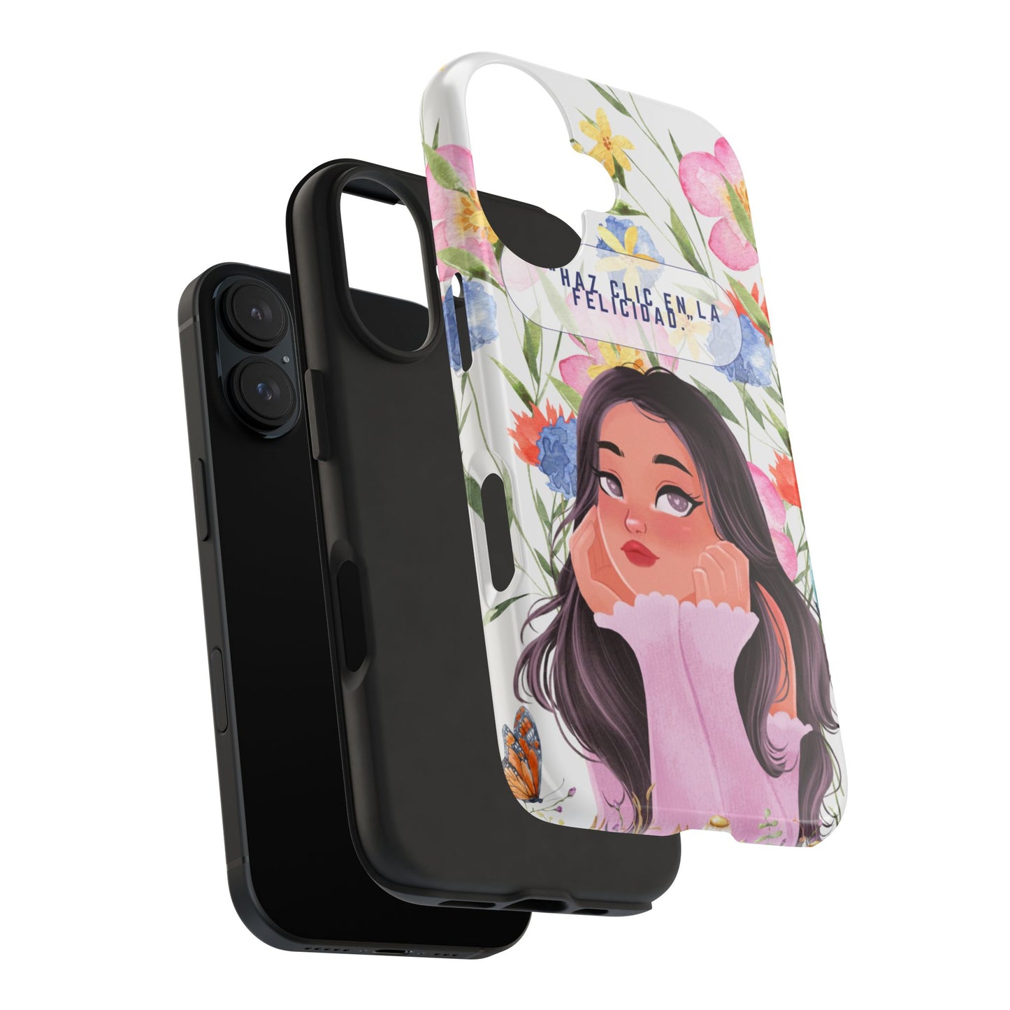 Floral Girl Phone Case — "Haz clic en la felicidad" Tough Protective Case