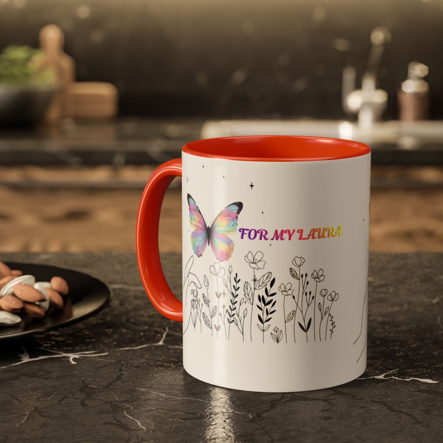 Colorful Mugs (11oz, 15oz)Taza personalizada, 11oz or 15oz Mug  Colorful Butterfly Floral  Mug personalizada ,Ceramic, Cup with wildflowers