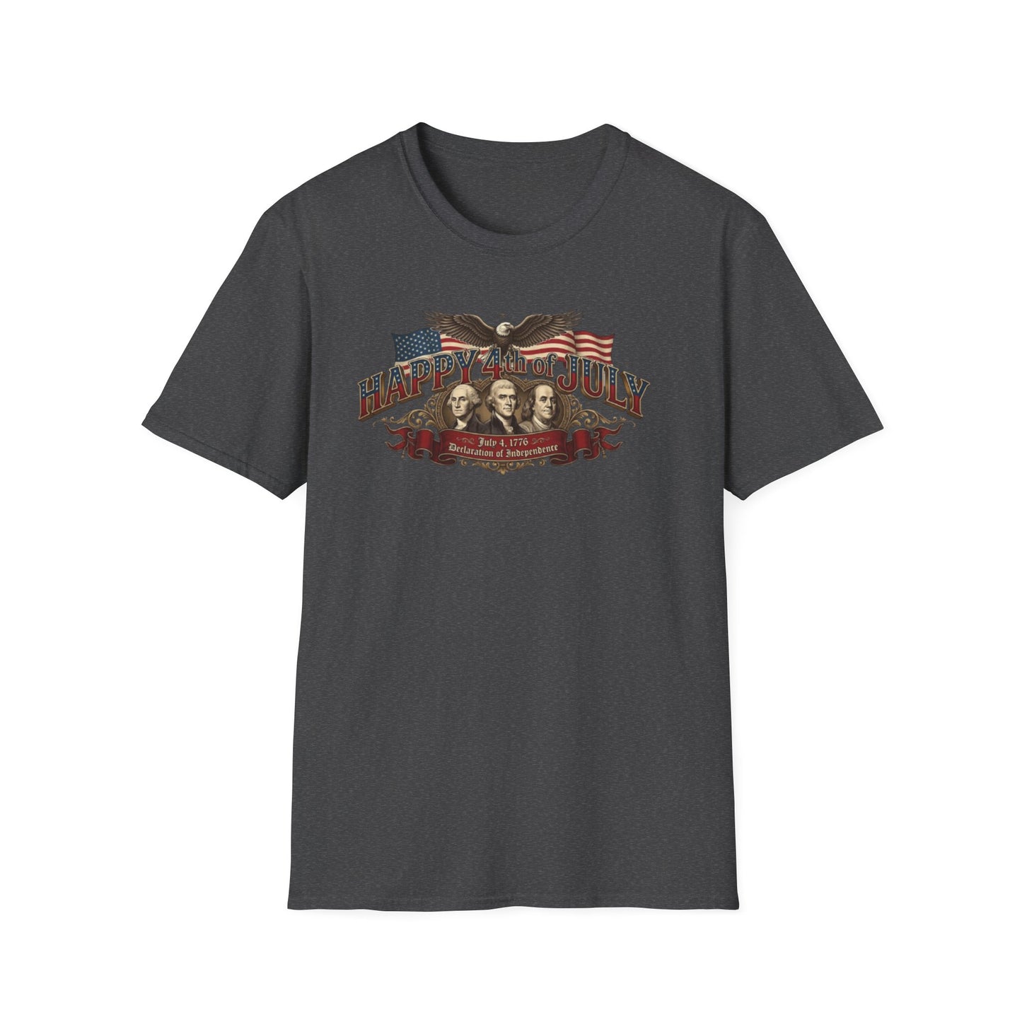 4th of July T-Shirt — "Happy 4th of July" Vintage Patriotic Tee featuring Founding Fathers & Eagle