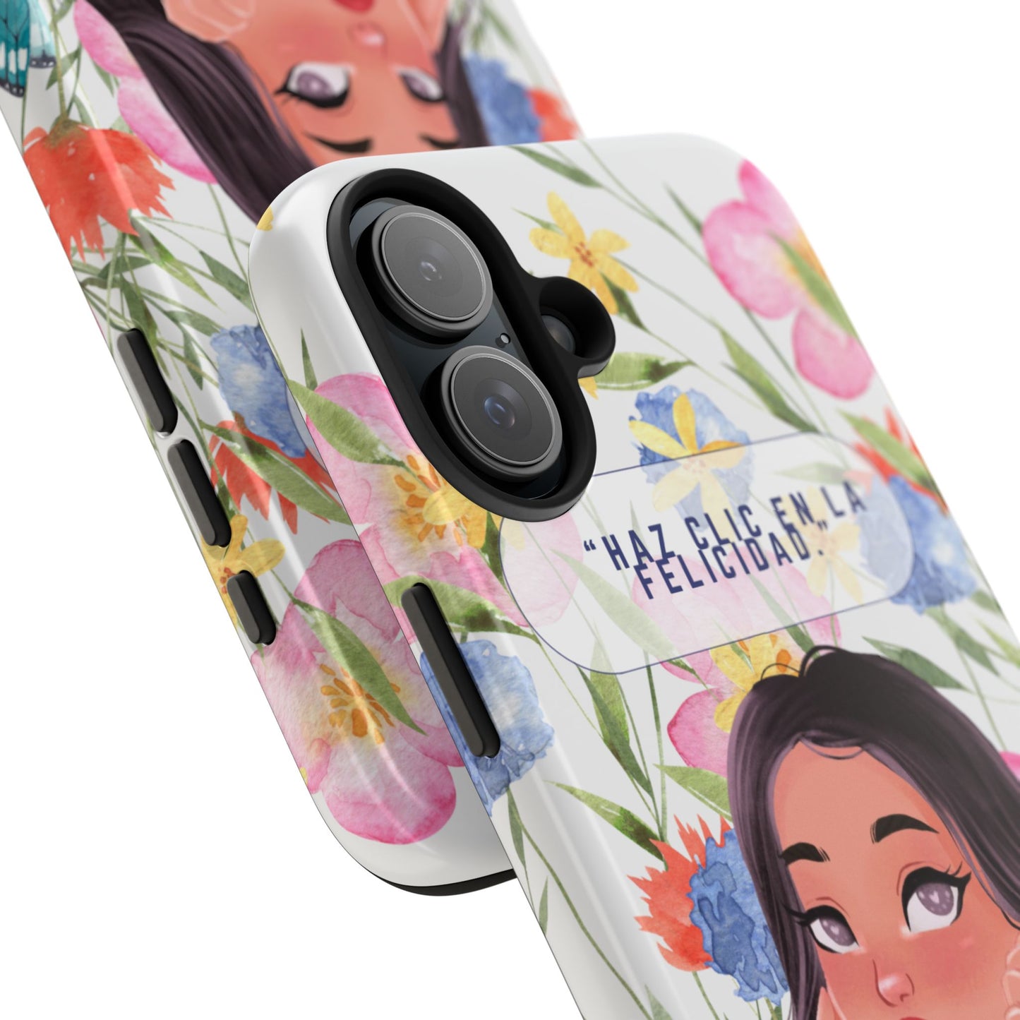 Floral Girl Phone Case — "Haz clic en la felicidad" Tough Protective Case