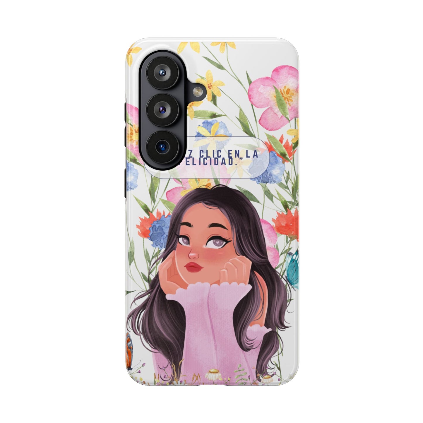 Floral Girl Phone Case — "Haz clic en la felicidad" Tough Protective Case