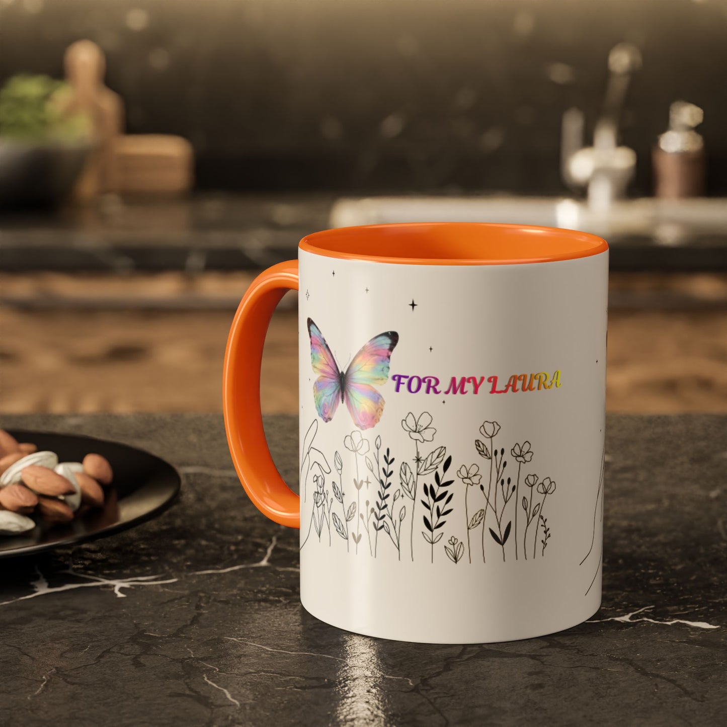 Colorful Mugs (11oz, 15oz)Taza personalizada, 11oz or 15oz Mug  Colorful Butterfly Floral  Mug personalizada ,Ceramic, Cup with wildflowers